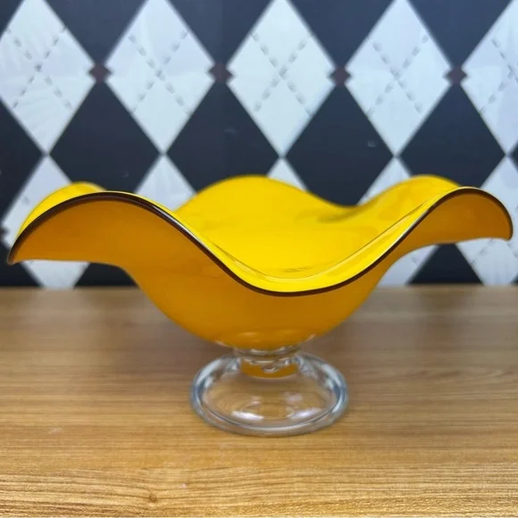 Vintage Amber Glass Wide Compote Bowl Pedestal Midcentury Décor Statement Piece - Picture 13 of 17